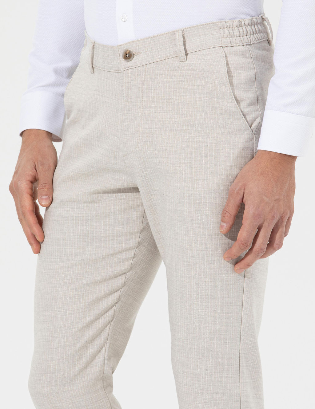 Bej Slim Fit Beli Lastikli Kanvas Pantolon - Pierre cardin фото 9