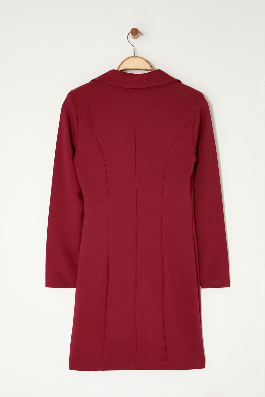 Bordo Ceket Yaka Fermuar Detayl? Dokuma Elbise TWOAW24EL00292