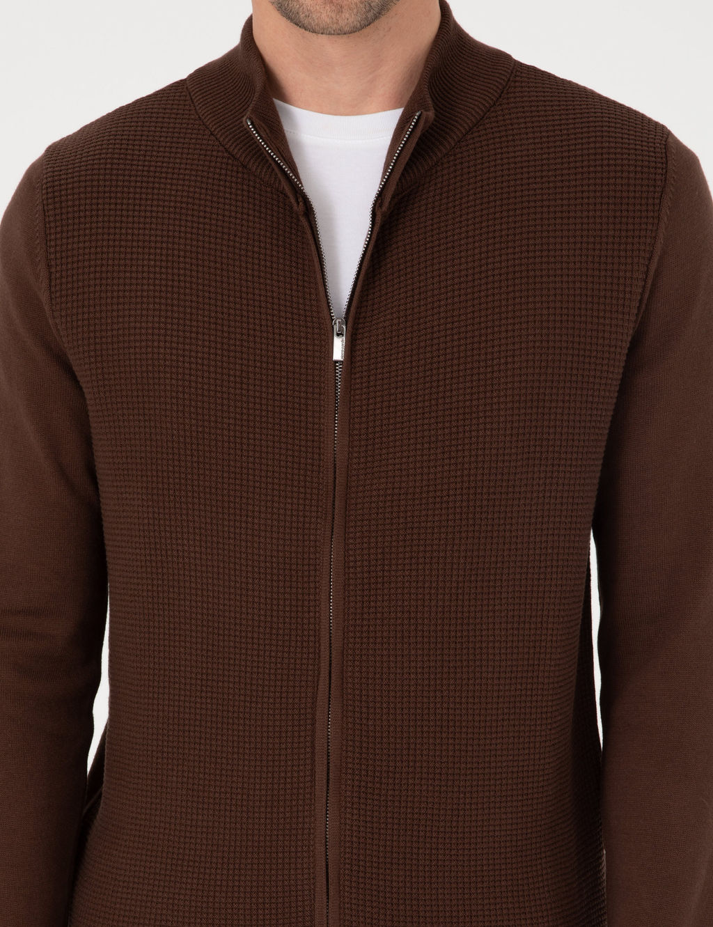 Kahverengi Slim Fit Fermuarl_ Triko H_rka