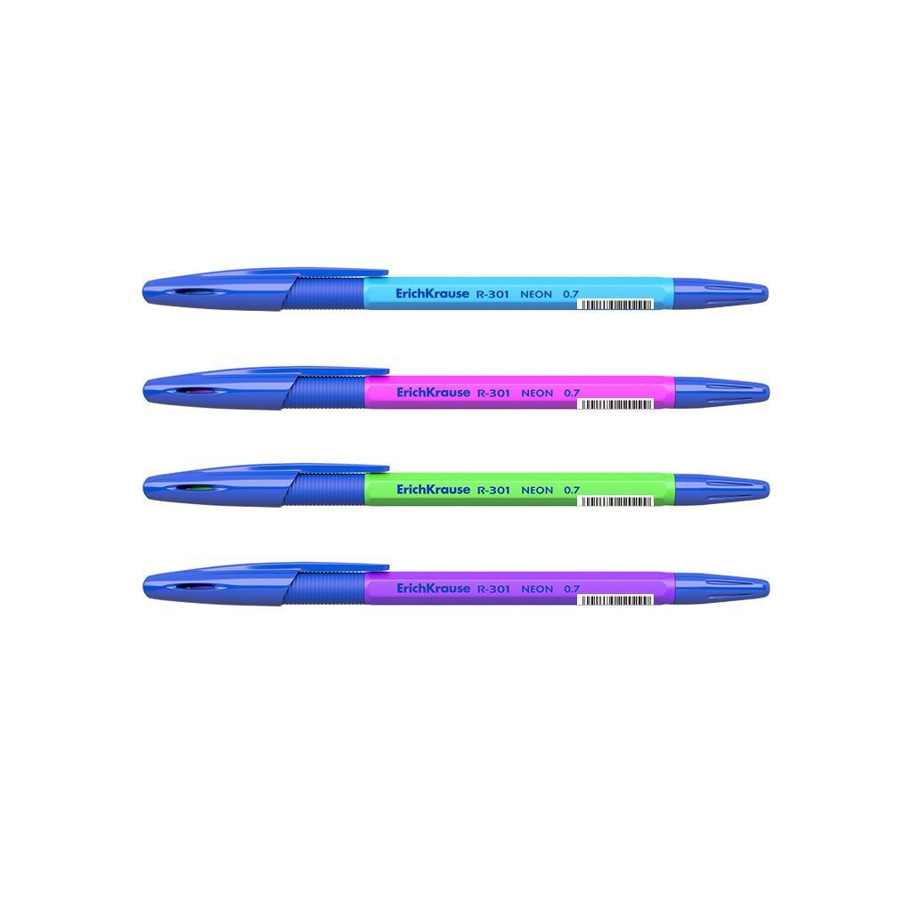 Цена за 5 шт. Ручка шариковая ErichKrause STICK&CRIP R-301 синяя 0,7 мм, голубой шестигранный корпус, гр...