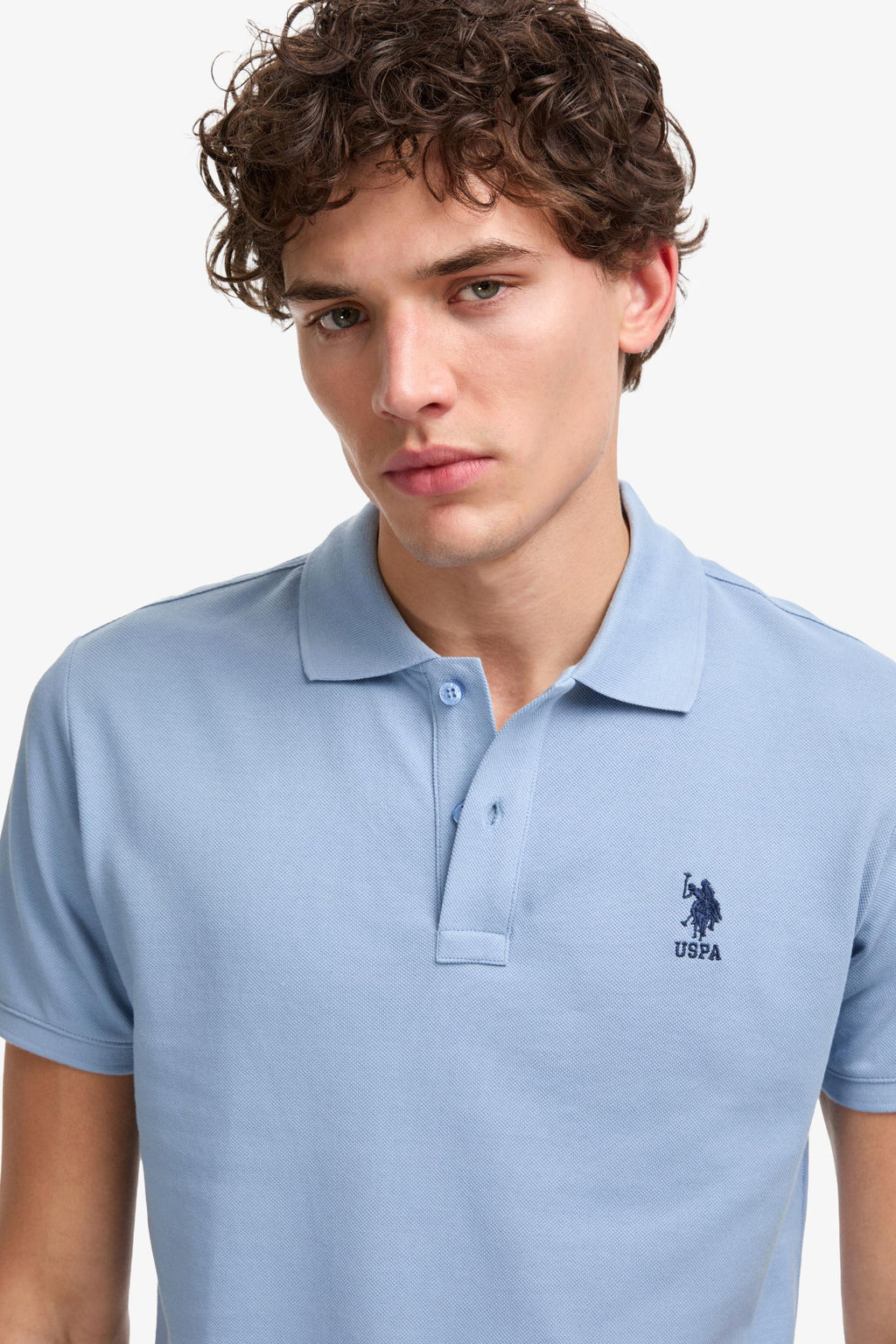 Erkek Slim Fit Polo Yaka Mavi Basic Ti__rt