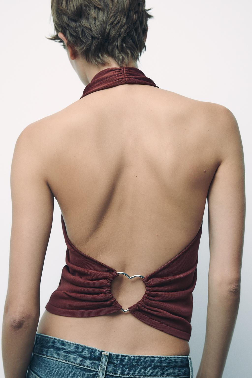 KNIT OPEN BACK TOP WITH HEART APPLIQUE - Zara фото 4