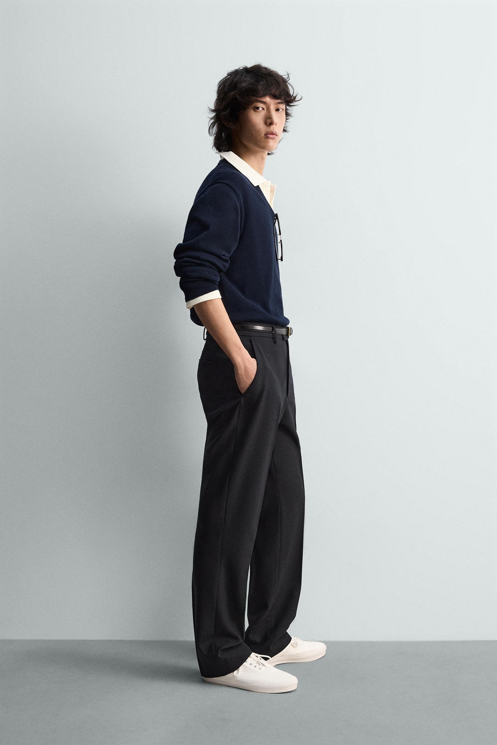 JERSEY RELAXED FIT CUELLO PICO / Marino - Zara фото 4