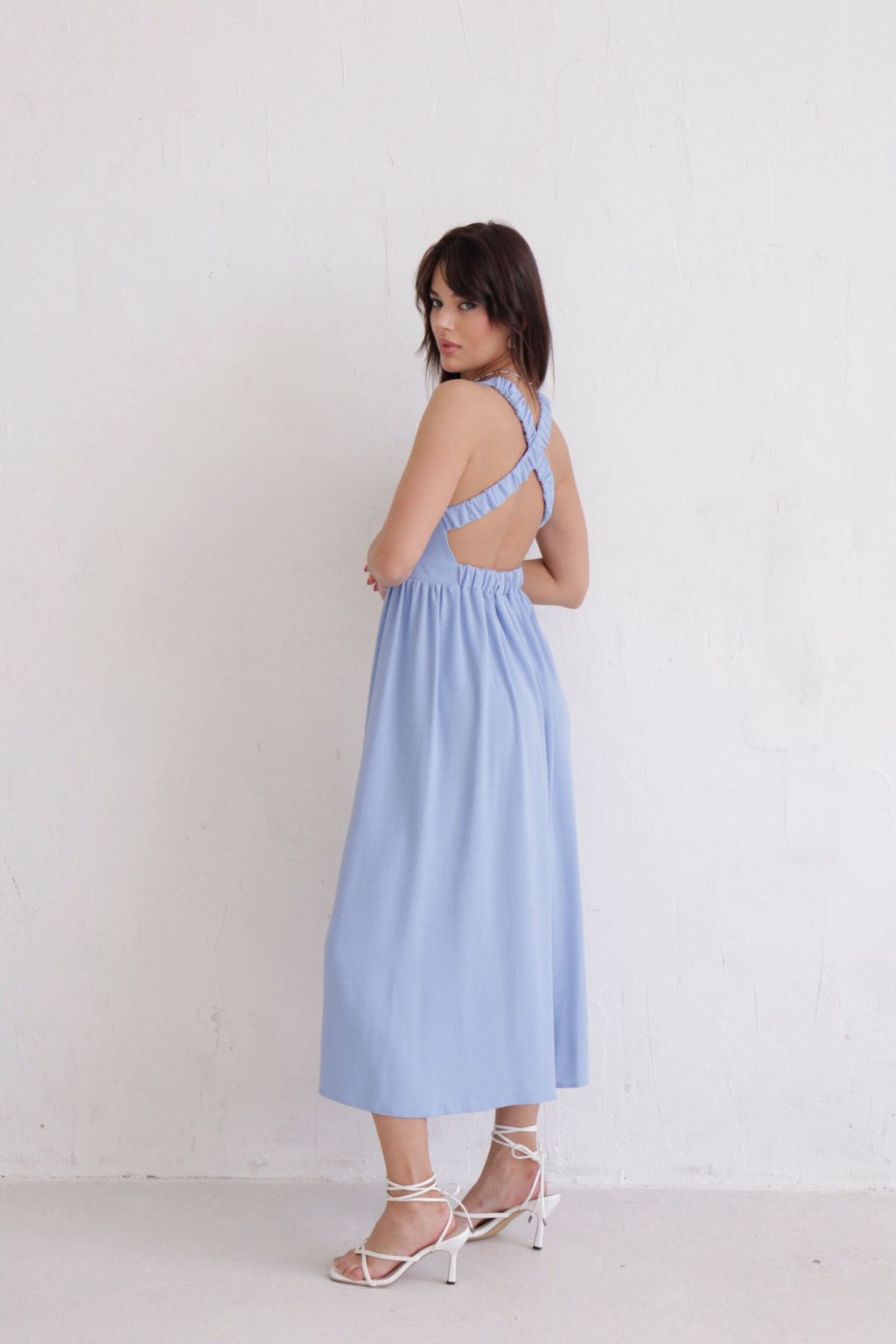 Платье с перекрещенными бретелями голубое - Martichelli фото 7