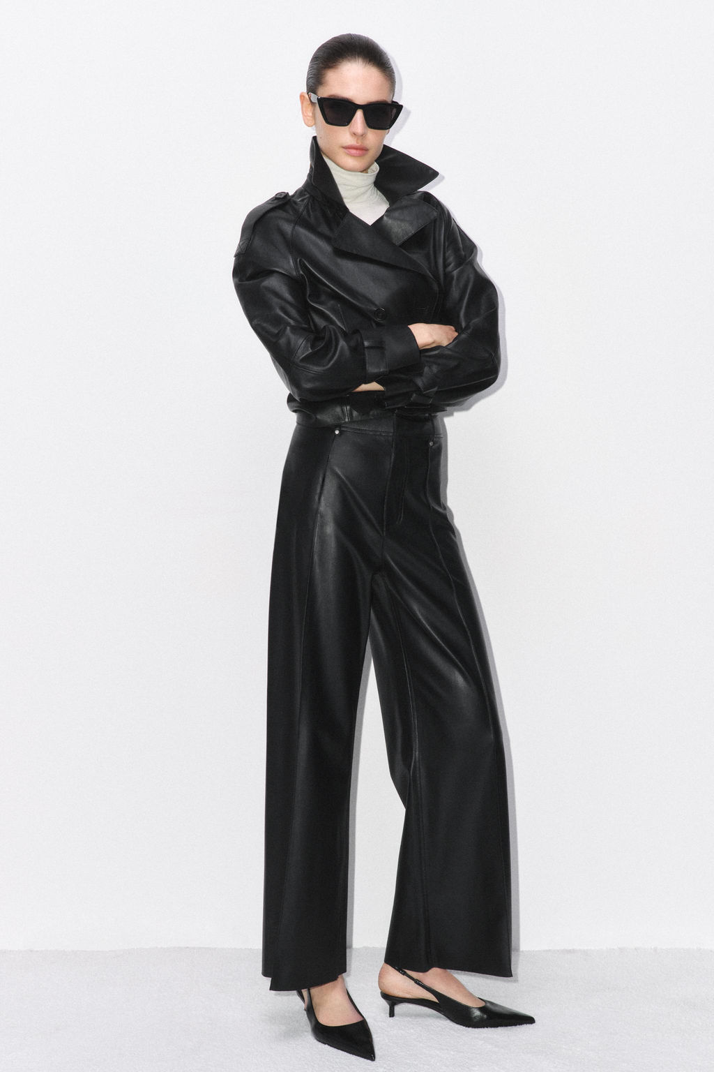 ZW COLLECTION TAILORED WIDE-LEG LEATHER-EFFECT TROUSERS - Zara фото 18