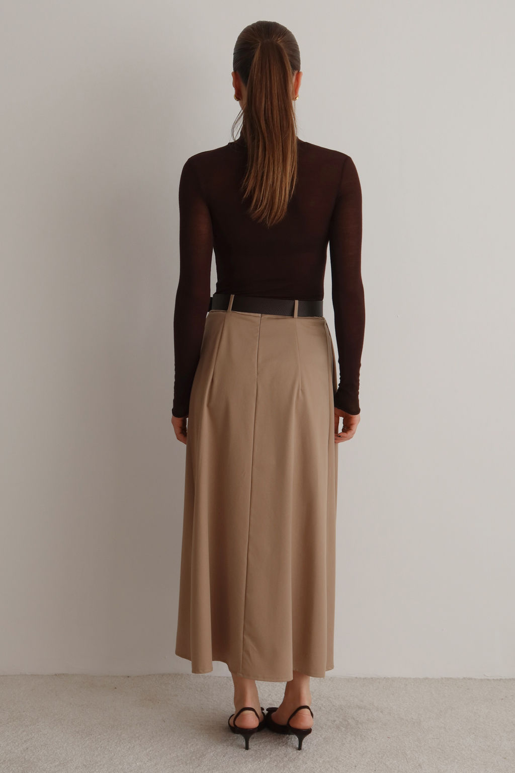 Bej Kemerli A-line Klos Dokuma Maxi Uzun Etek TWOAW26ET00168