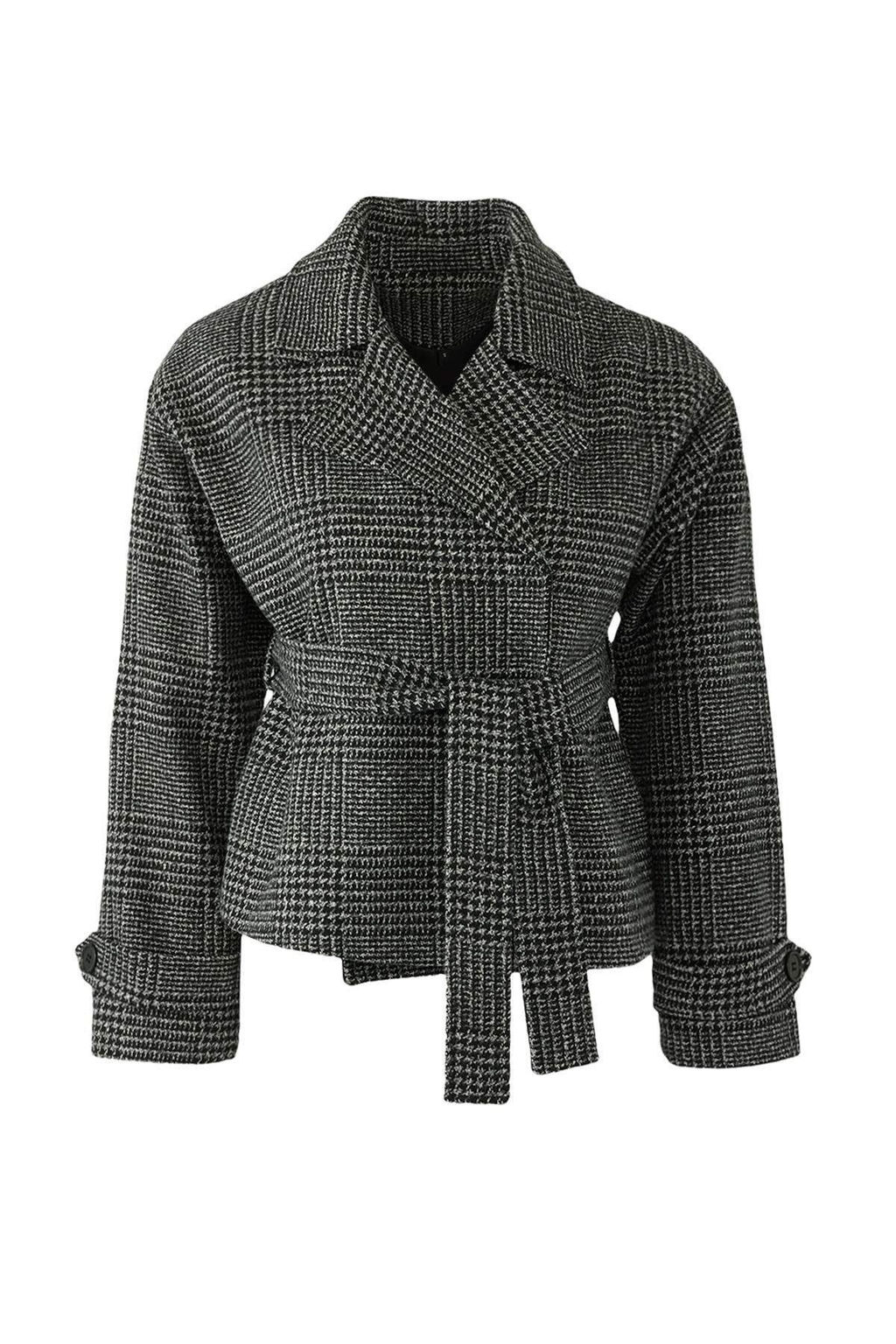 Koyu Gri Ekose Desenli Regular Kal?p Kusakl? Kase Ince Ceket Mont TWOAW26MO00134 - Trendyolmilla фото 6