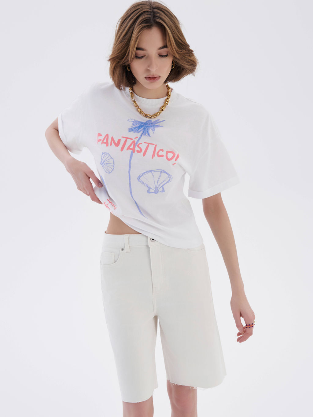 CONTE CON-641 Белые джинсовые шорты с необработанным краем white