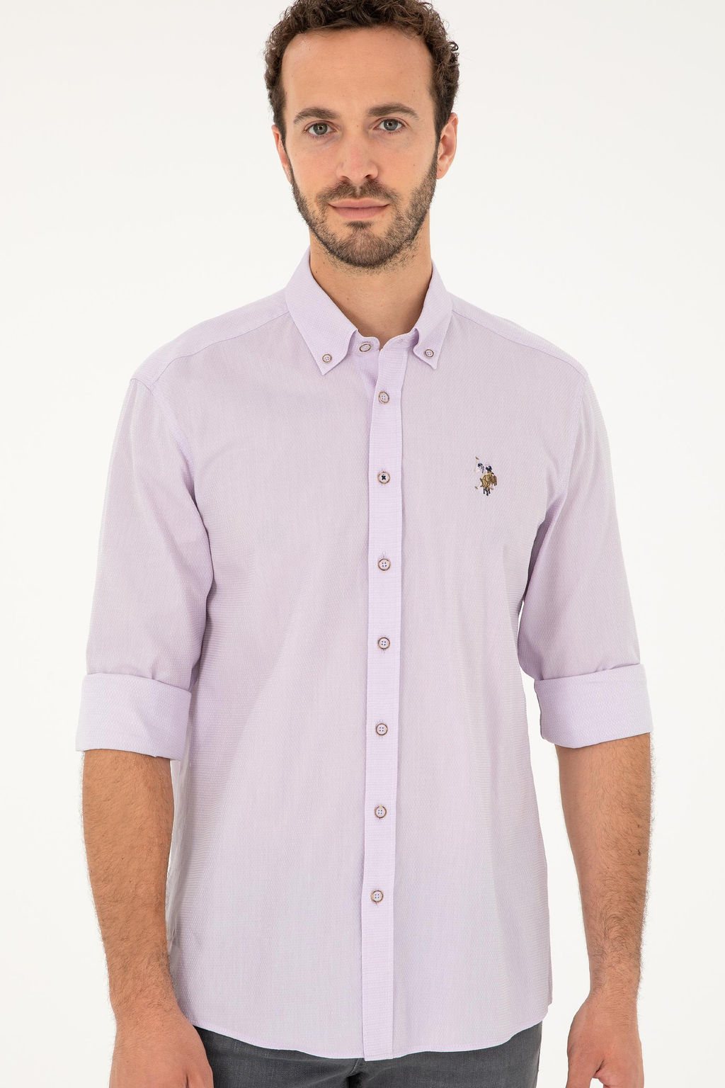 Мужская сиреневая базовая рубашка с длинным рукавом - U.s. polo assn фото 3