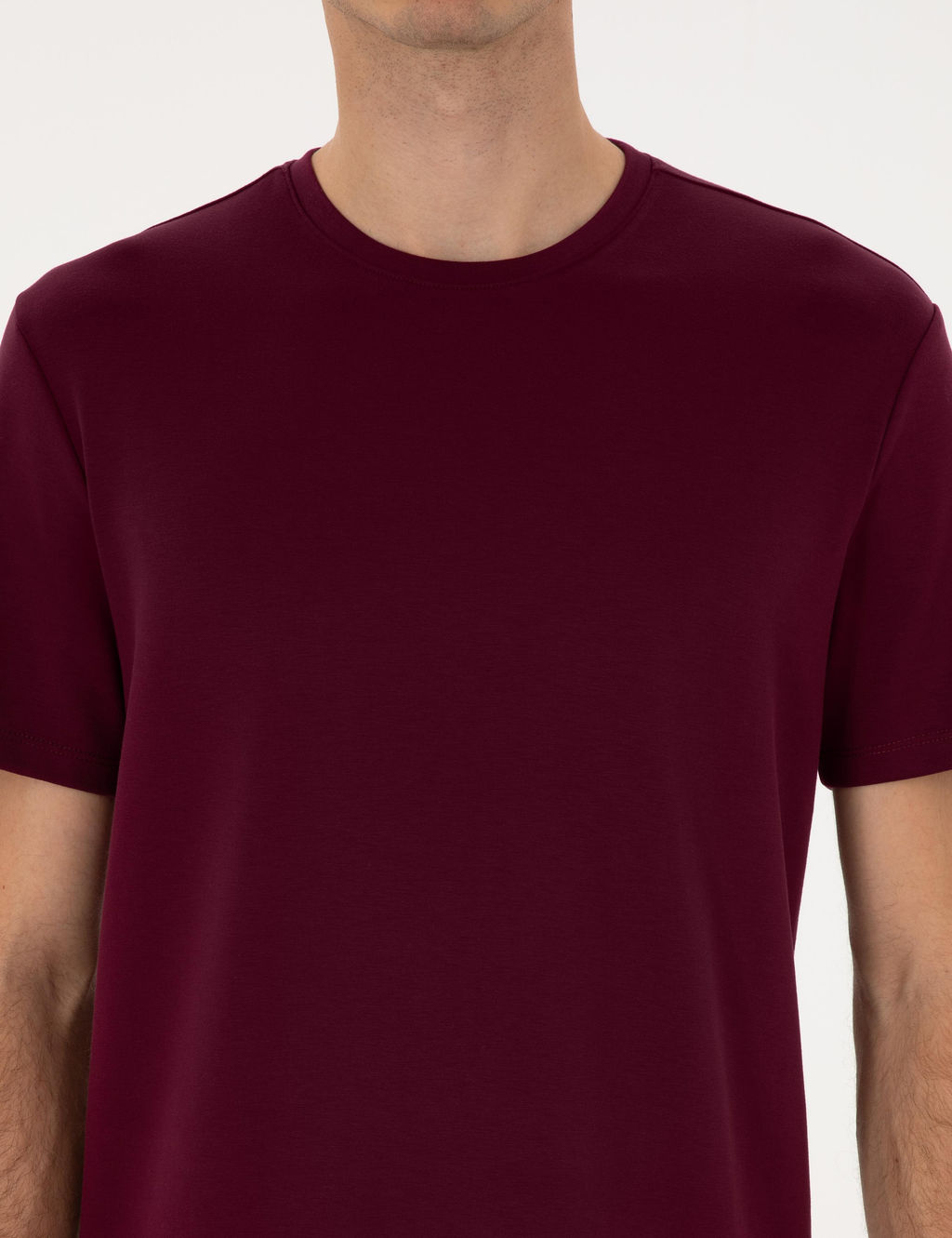 Bordo Regular Fit Kal_n Dokulu Bisiklet Yaka Basic Ti__rt