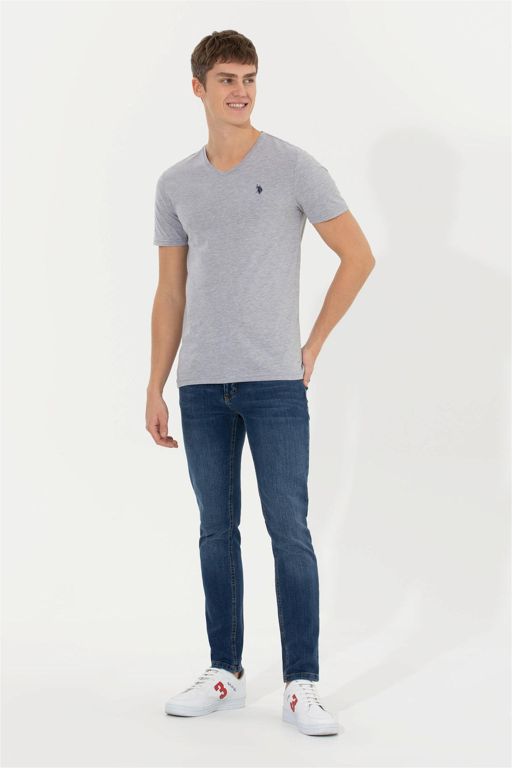 Мужская серая меланжевая базовая футболка Неожиданная скидка в корзине - U.s. polo assn фото 4