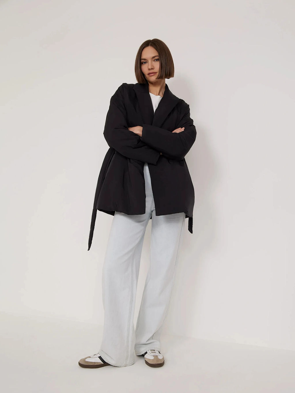 Куртка с поясом N055/charcoal - Emka фото 7