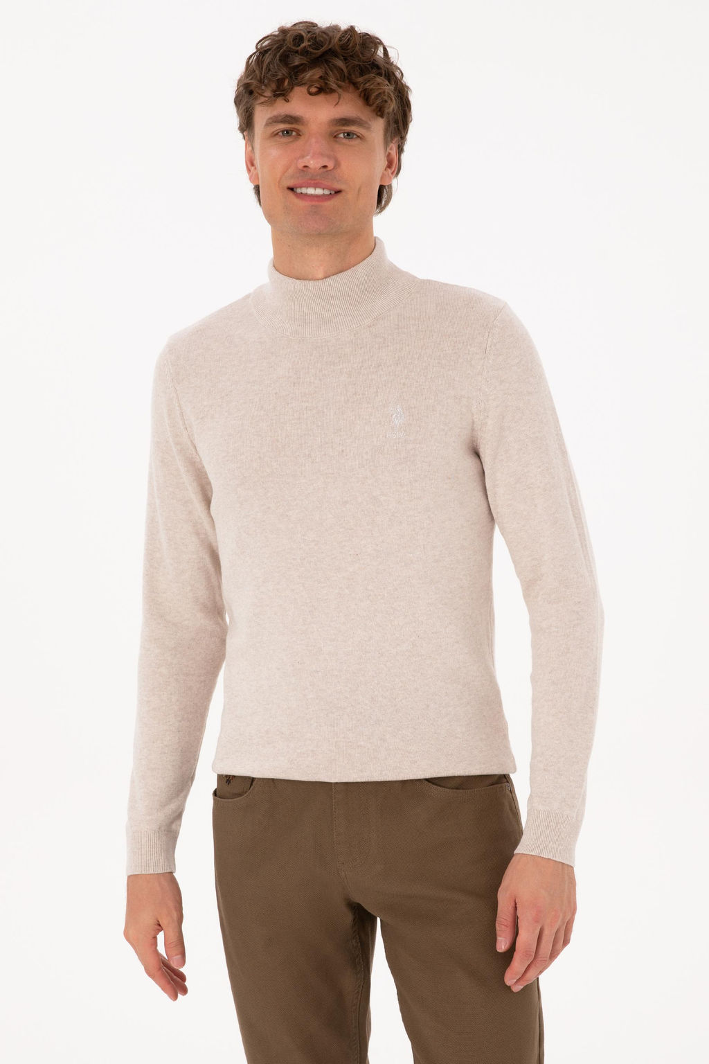 Erkek Slim Fit Yar_m Bal_k__ Yaka Ta_ Basic Kazak - U.s. polo assn фото 3