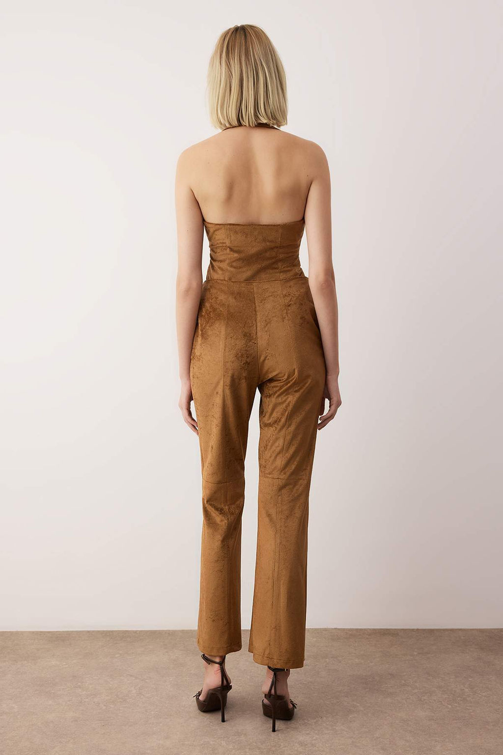 EXCLUSIVE Ozel Koleksiyon Kahverengi Flare Bootcut Suni Suet Pantolon TWOAW26PL00117