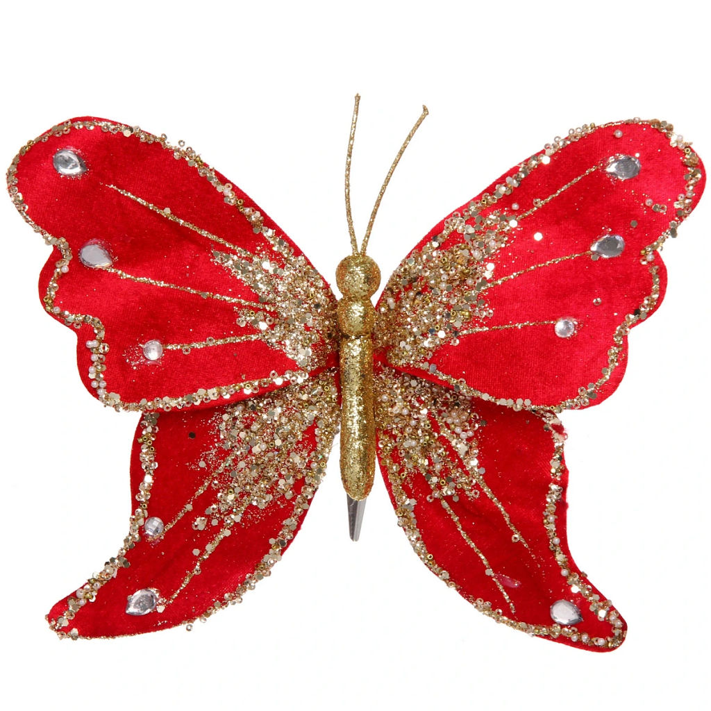 Украшение новогоднее "Искристая бабочка" 19*19 см, Красный
