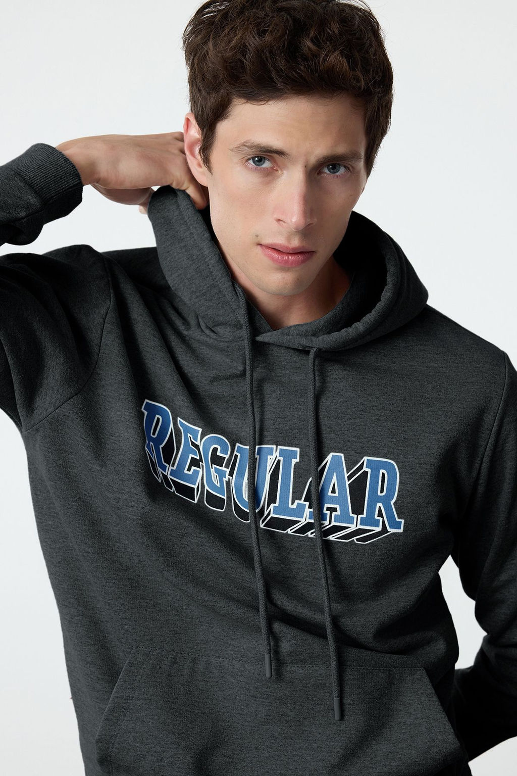 TRENDYOL MAN Kar Melanj Regular/Normal Kesim Kapusonlu Bask?l? Ici Polarl? Sweatshirt TMNAW25SW00063 - Trendyolmilla фото 3