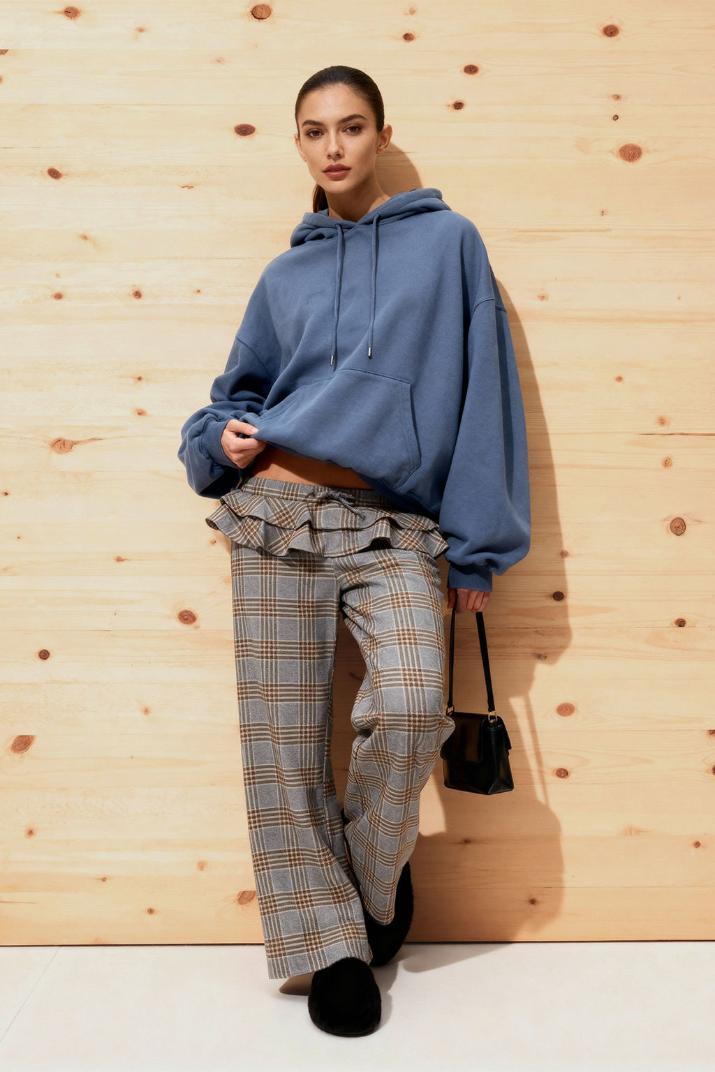 Cok Renkli F?r f?r Detayl? Ekoseli Wide Leg/Genis Paca Pantolon TWOAW26PL00153