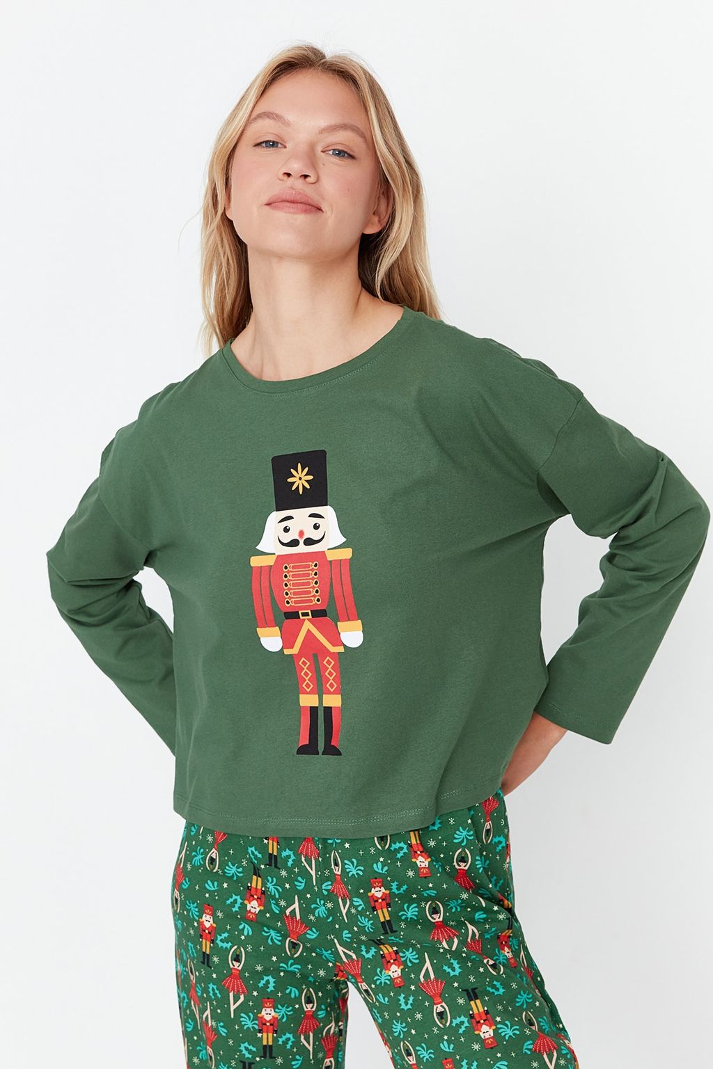 Trendyolmilla Bordo %100 Pamuklu Y?lbas? Temal? Orme Pijama Tak?m? THMAW23PT00318  фото 6