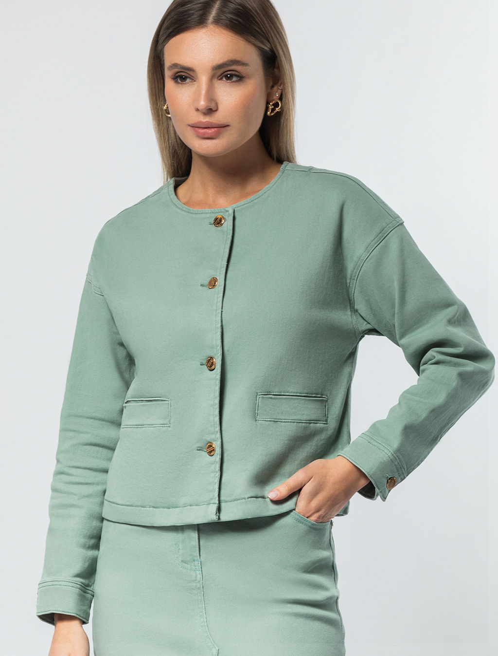 VILATTE / Куртка-жакет из эластичного денима фото 6