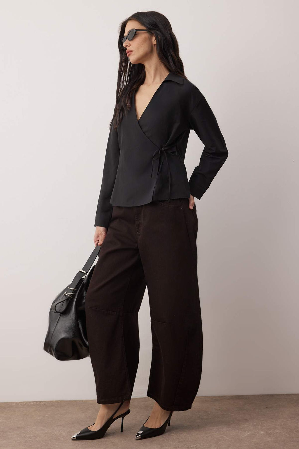 TRENDYOLMILLA Mavi Kruvaze Kapama Baglama Detayl? Regular Normal Kal?p Dokuma Gomlek TWOSS25GO00029  фото 6