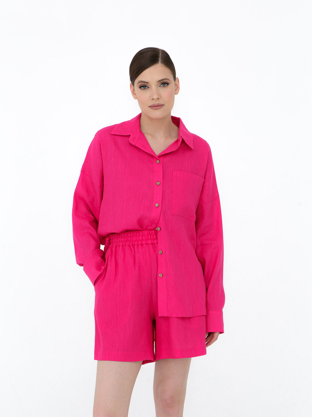 Костюм льняной с шортами 7729 фуксия
