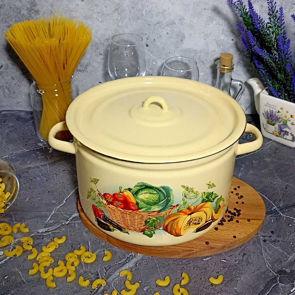 Кастрюля 7.0л 1с18с крем. Урожай - Стальэмаль фото 3