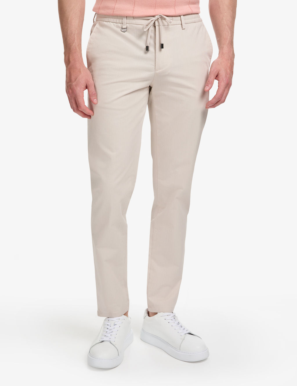 Bej Ex. Slim Fit Beli Kordonlu Pamuk Kar___ml_ Pantolon