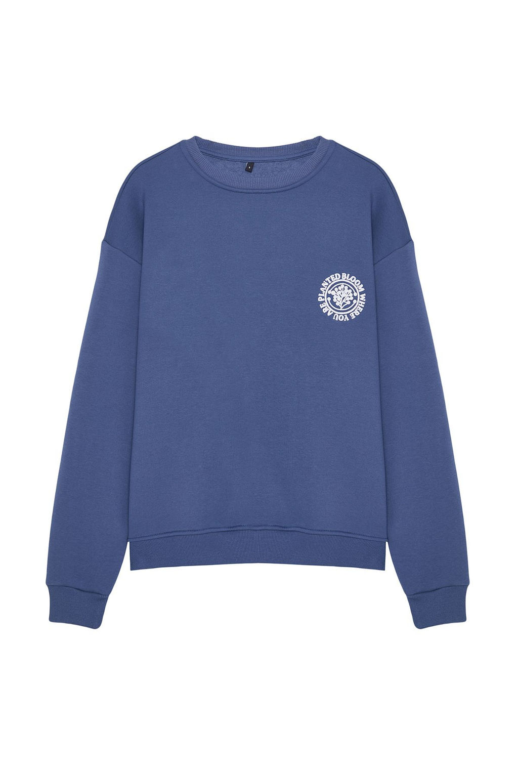 Indigo Oversize/Genis Kesim Cicek Nak?sl? Ici Polar/S?cak Tutan Sweatshirt TMNAW24SW00012