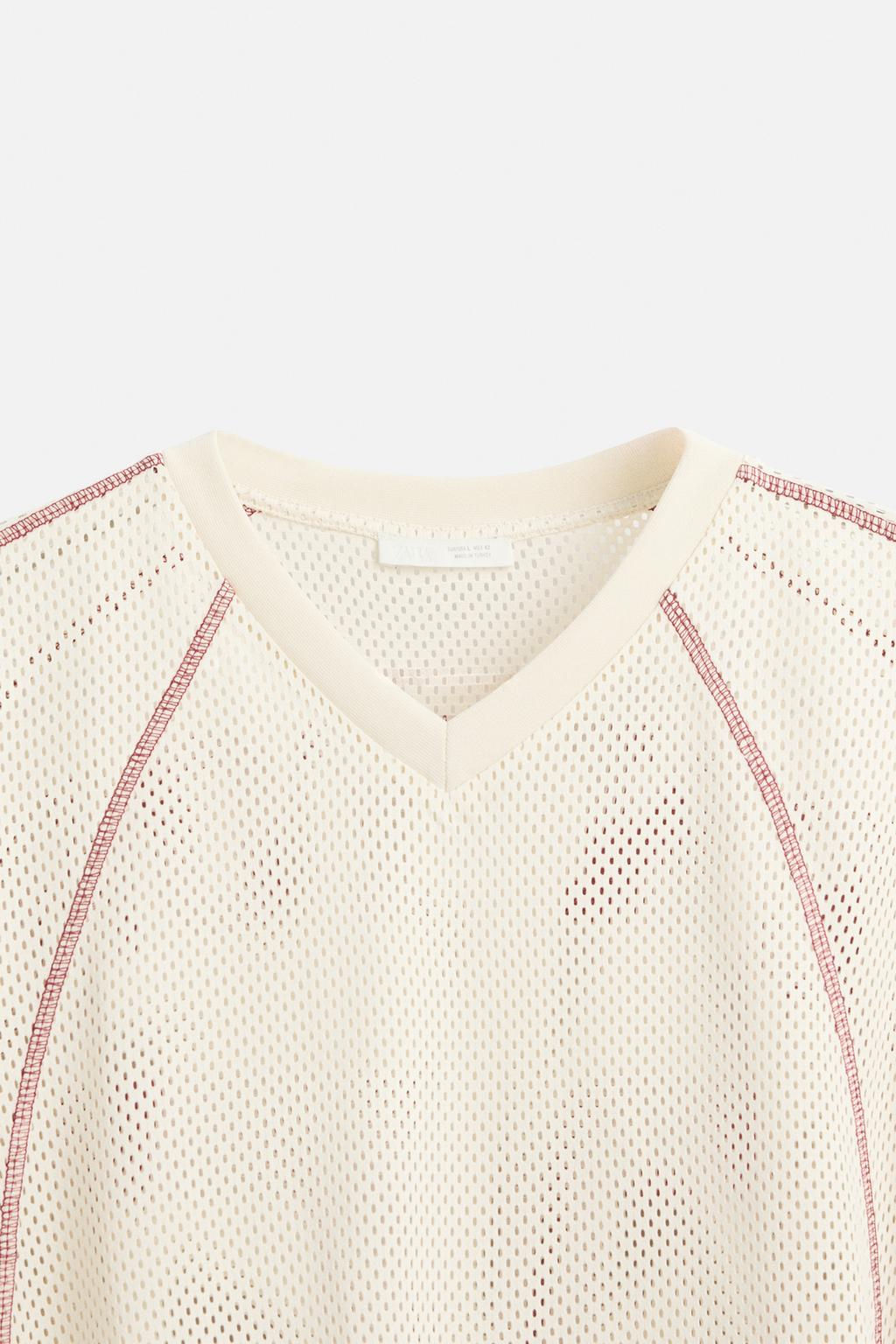 CONTRAST OPEN-WEAVE T-SHIRT - Zara фото 10