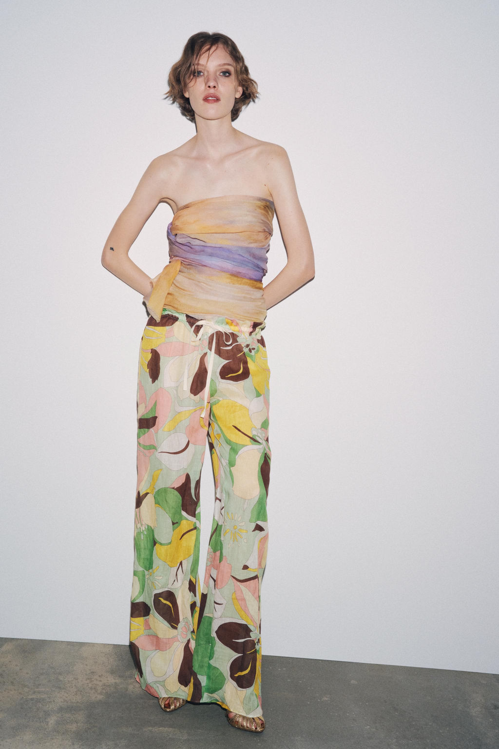 ZW COLLECTION RAMIE FLORAL PRINT TROUSERS - Zara фото 7