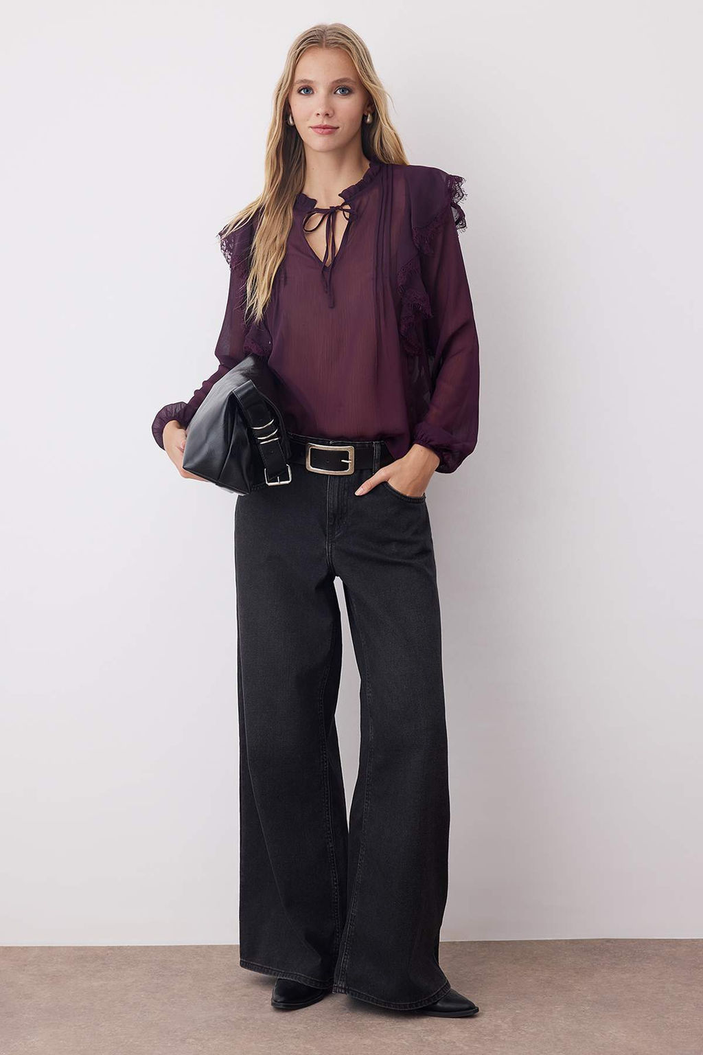 Murdum Sifon Transparan Dantel Detayl? Dokuma Bluz TWOAW26BZ00182 - Trendyolmilla фото 2