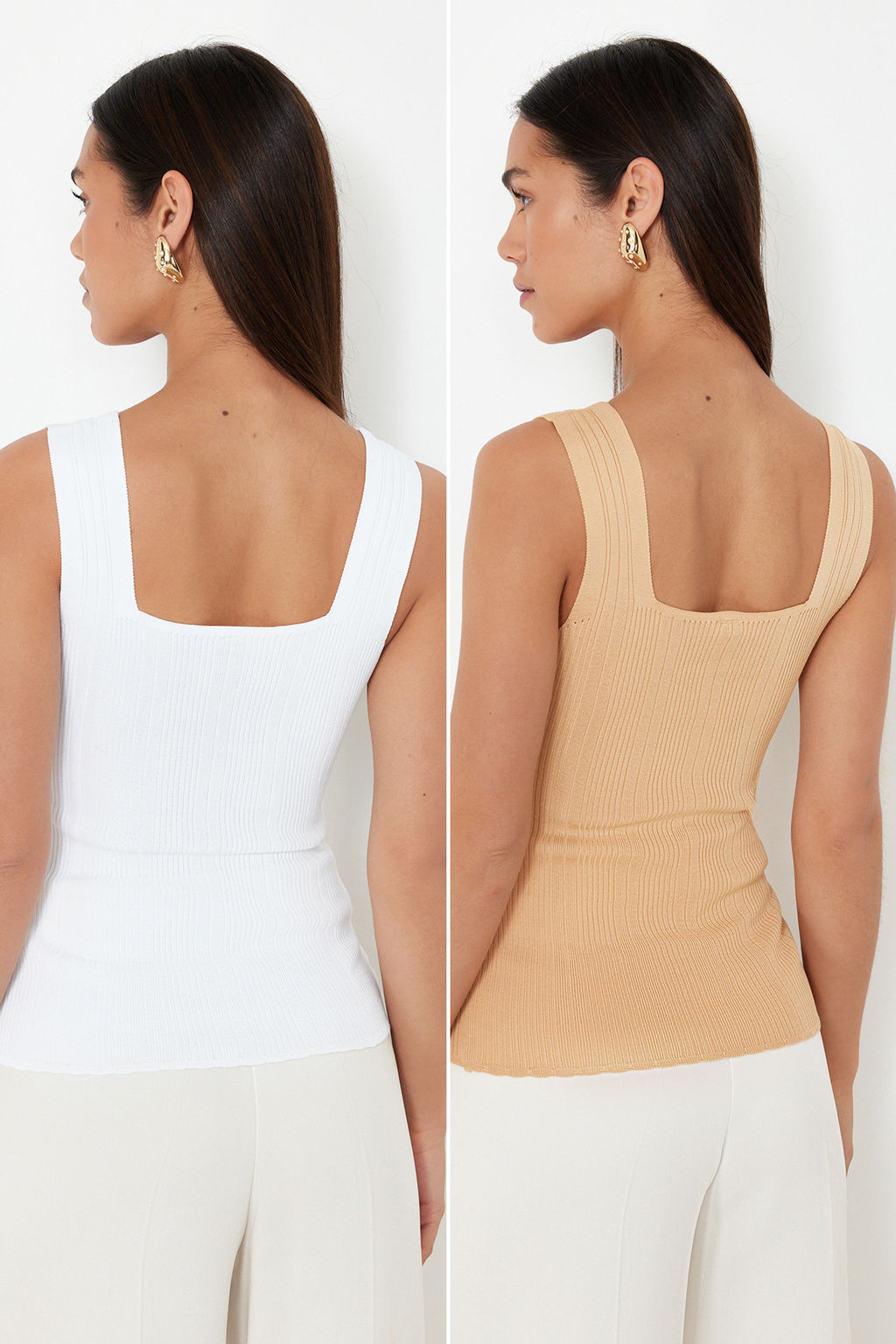 Camel-Ekru Basic Ikili Paket Top Ince Bluz TWOSS24BZ00623