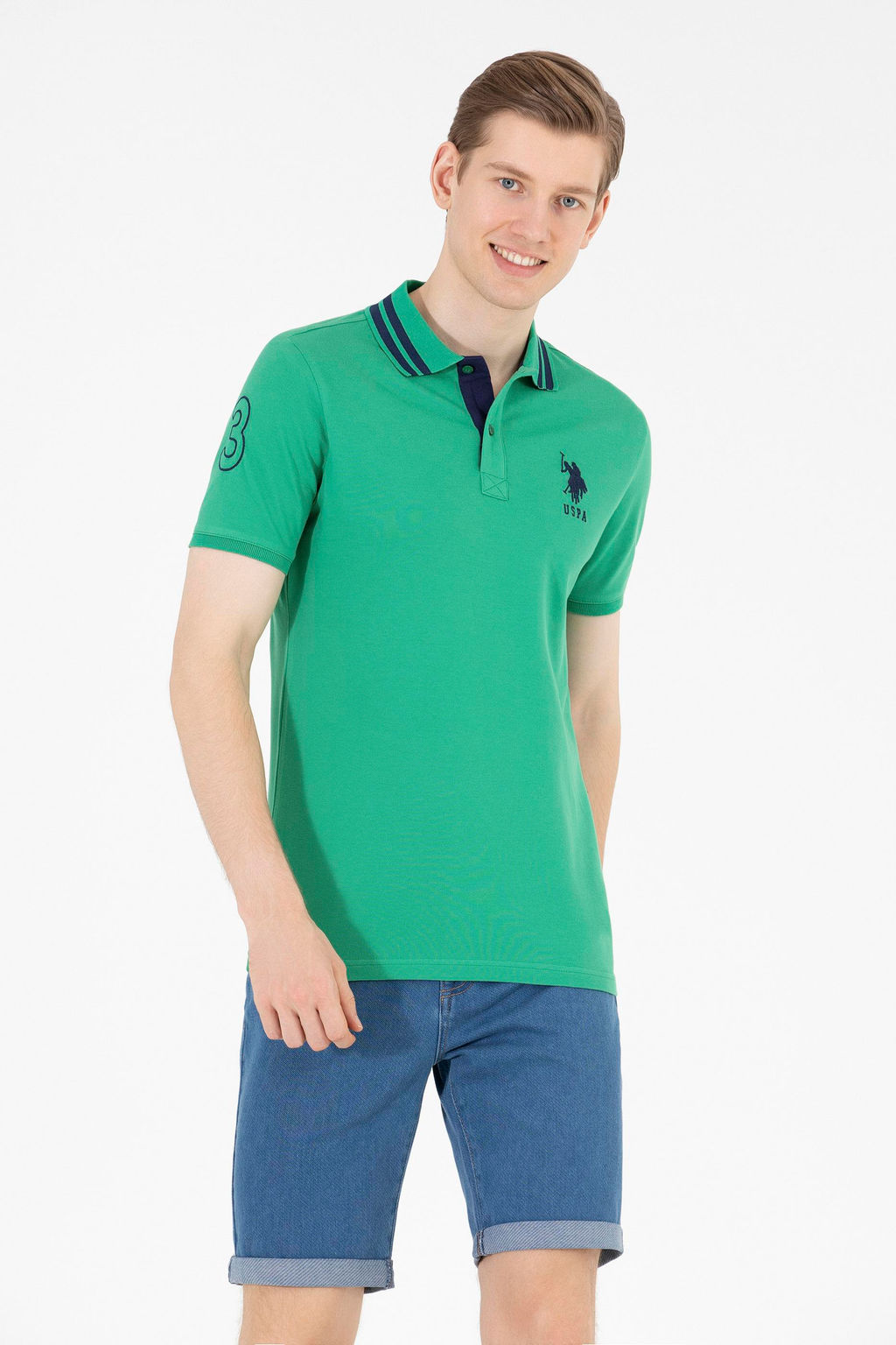 Мужская зеленая футболка с воротником поло Basic - U.s. polo assn фото 4