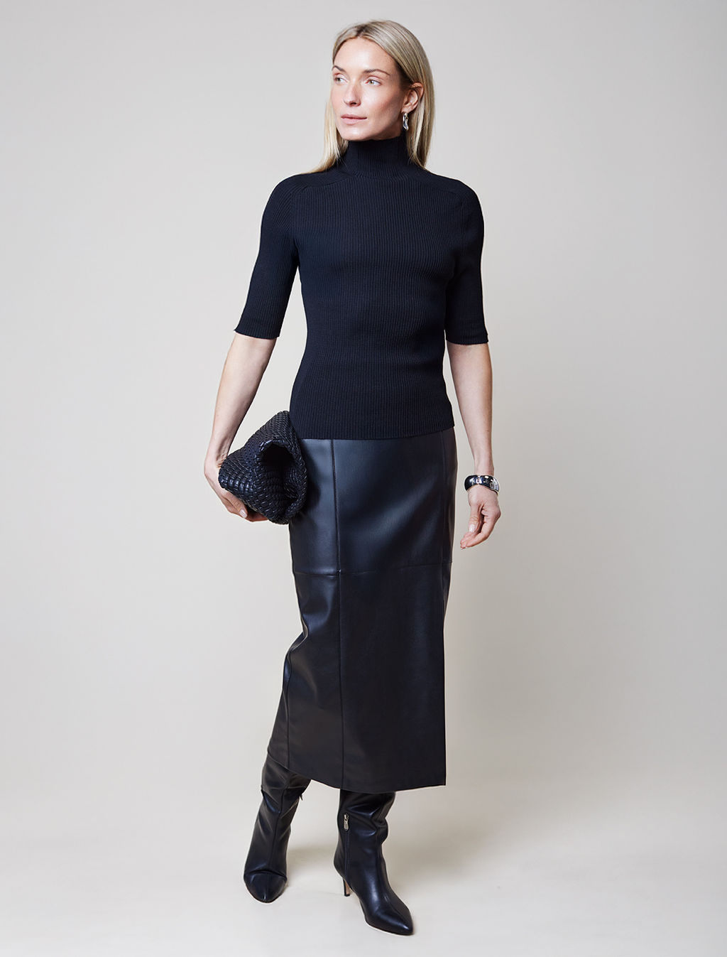 Водолазка тонкой вязки в рубчик из хлопка с нейлоном - Vilatte фото 4