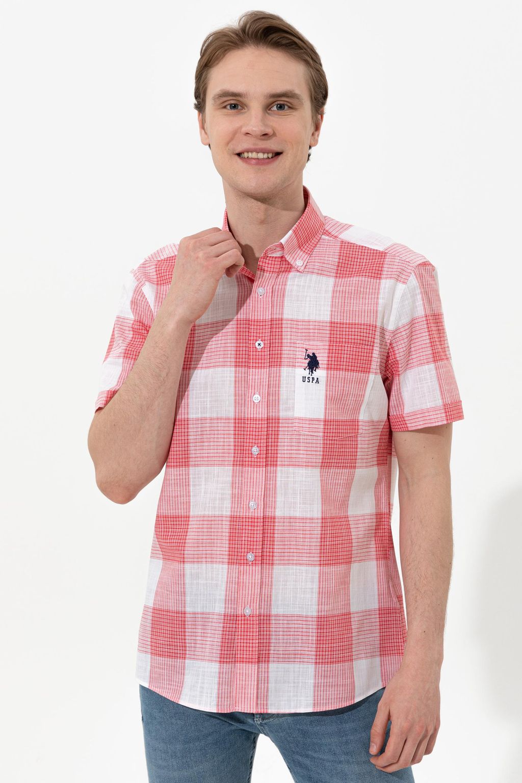 Мужская красная рубашка с коротким рукавом - U.s. polo assn фото 3