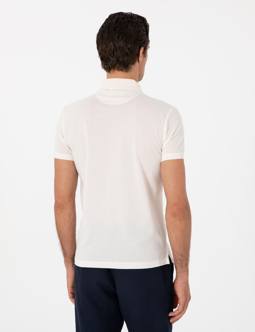 Ekru Slim Fit Polo Yaka Pamuklu Basic T-shirt