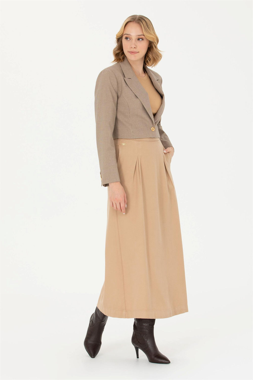 Женская тканая юбка песочного цвета - U.s. polo assn фото 3