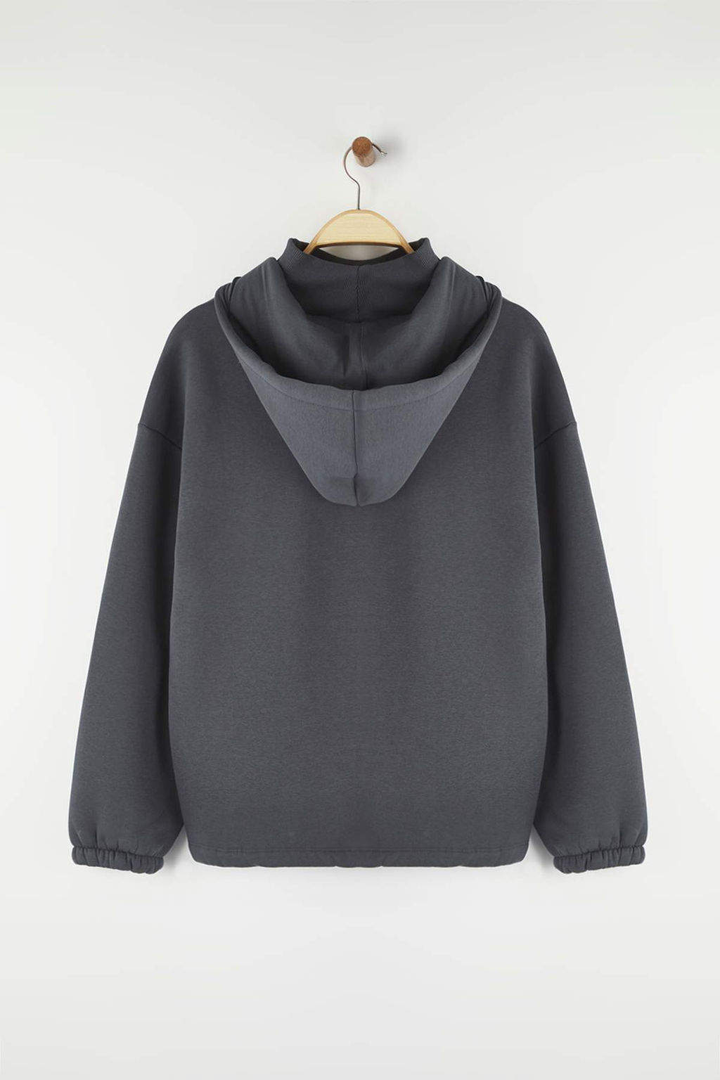 Antrasit Oversize/Genis Kal?p Kal?n Ici Polarl? Orme Sweatshirt TWOAW26SW00115 - Trendyolmilla фото 7