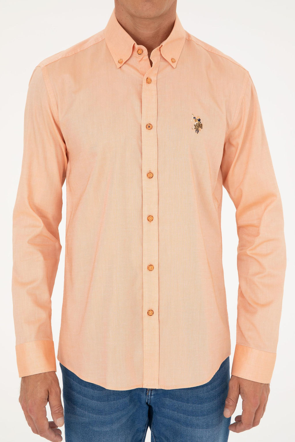 U. S. Polo Assn / Мужская оранжевая базовая рубашка с длинным рукавом - U.s. polo assn фото 6