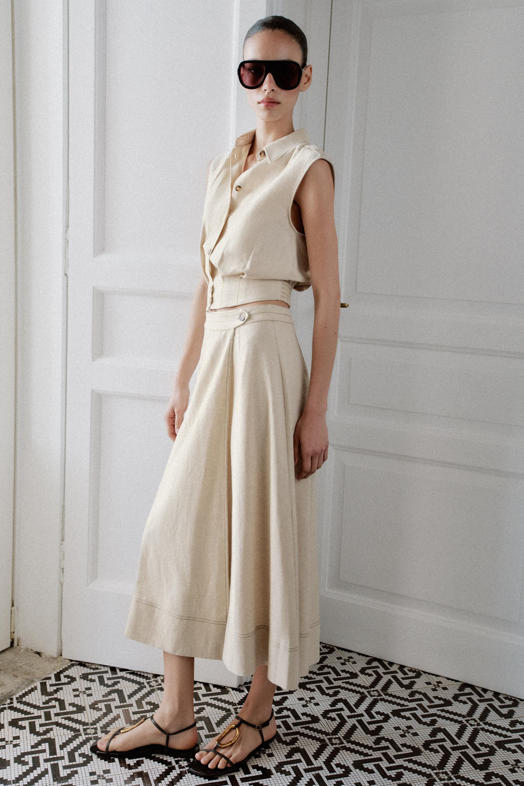 FALDA MIDI CRUZADA CON LINO / Beige claro - Zara фото 4