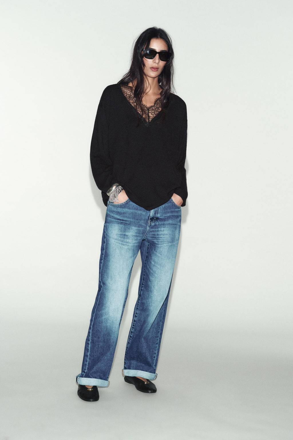 JERSEY CON LANA ENCAJE / Negro