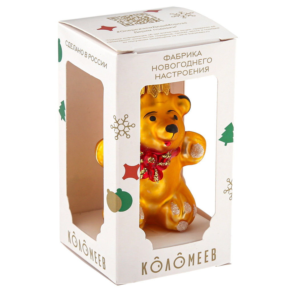 Елочная игрушка фигурка стеклянная Медвежонок с бантом h6см, красный, ручная художественная роспись, подарочная упаковка (Россия) - Домашняя мода фото 5