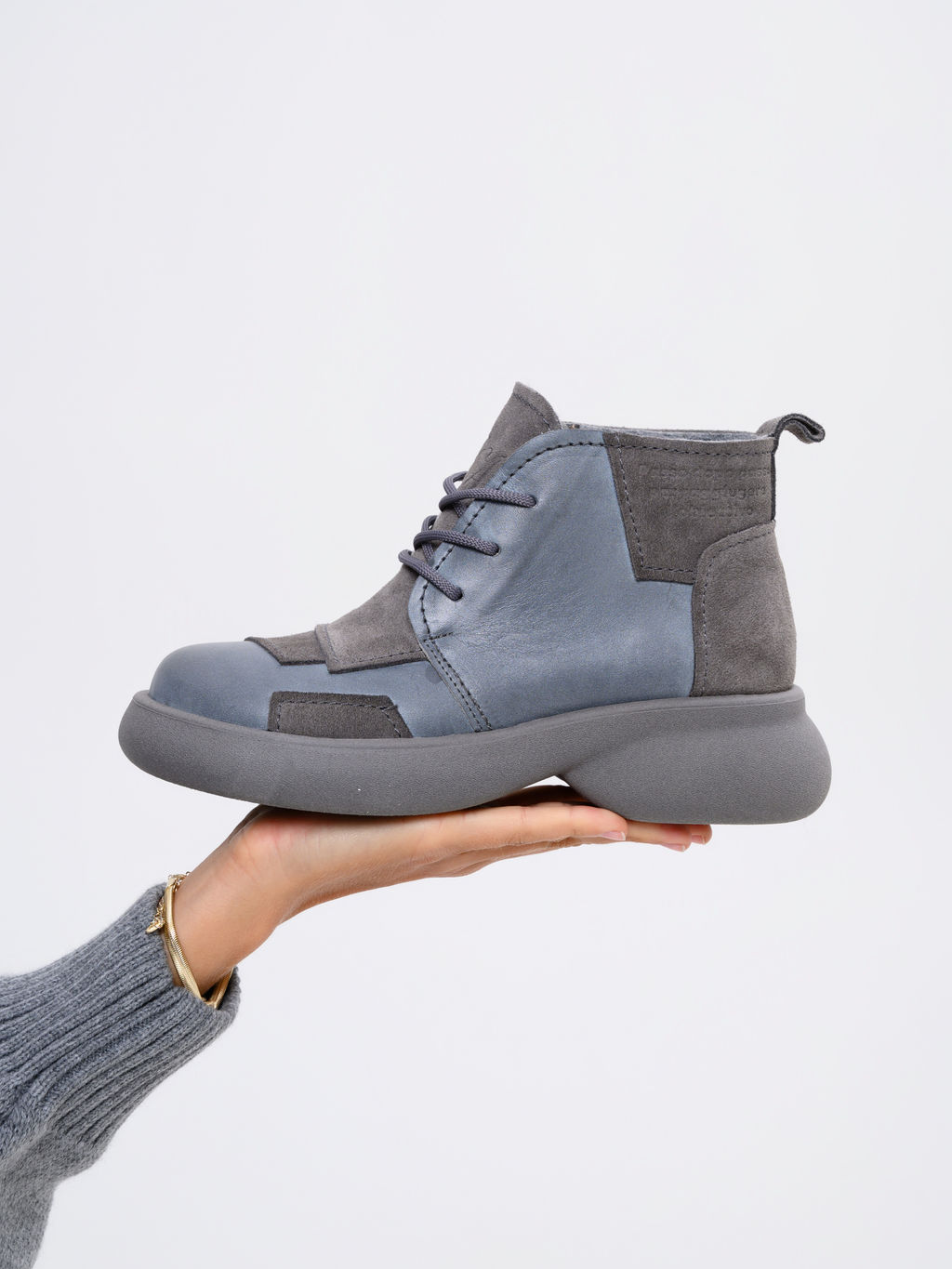 Ботинки 305.927gr.Серая вакса+серый замок замша/байка