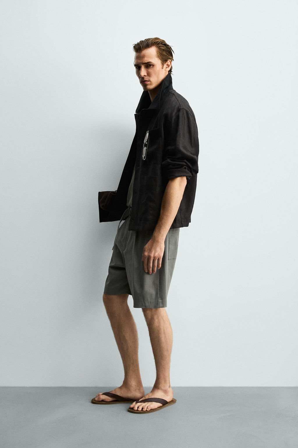 BERMUDA RELAXED FIT PLIEGUES CINTUR?N / Khaki - Zara фото 4
