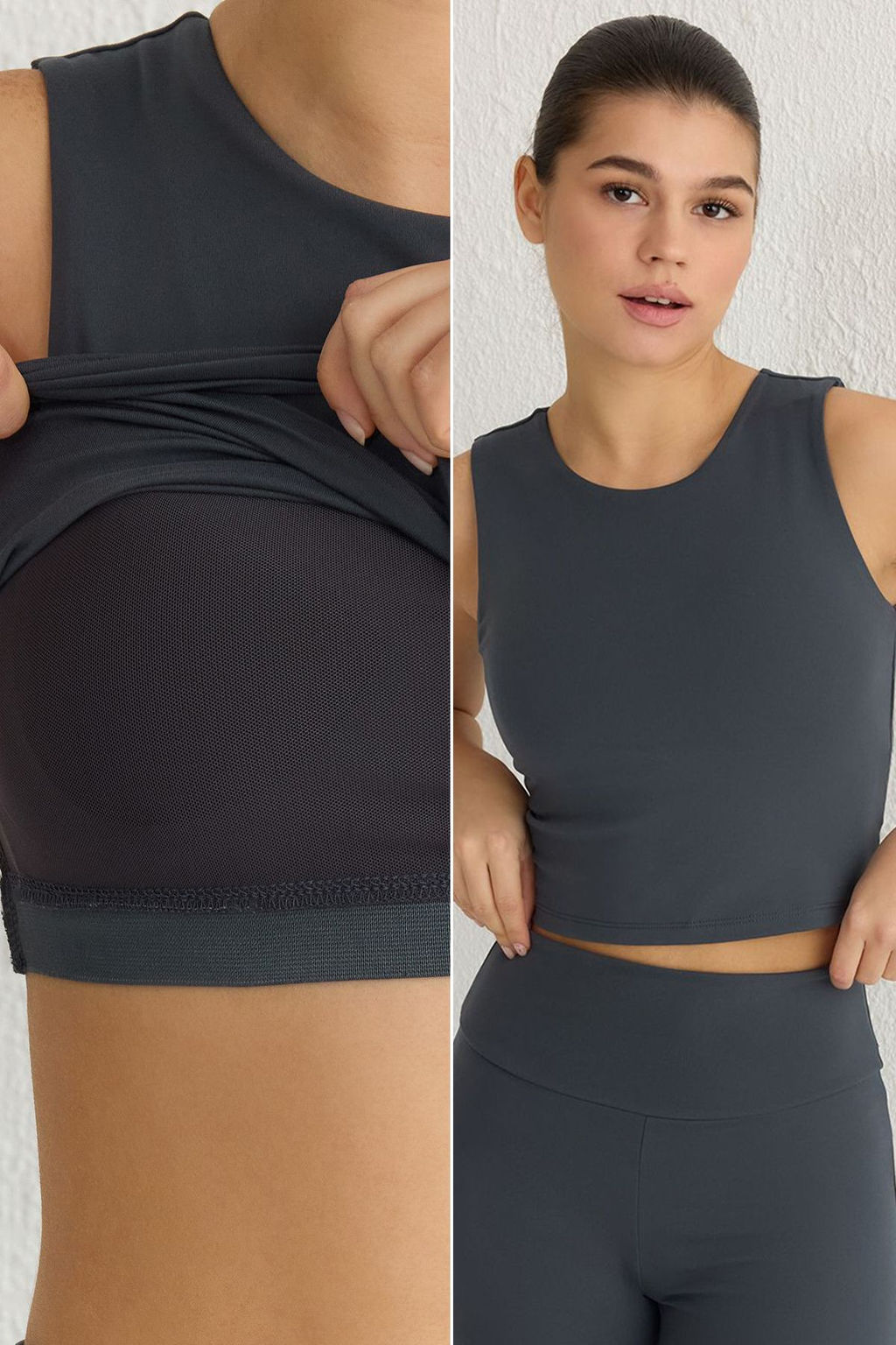 Antrasit F?rcal? Soft Kumas 2 Katl? Ici Pedli Spor Sutyenli Orme Ust/Bluz THMSS25BZ00001