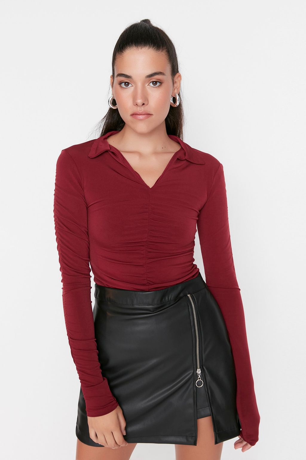 Trendyolmilla Zumrut Yesili Slim Buzgulu Polo Yaka Esnek Orme Bluz TWOAW23BZ00249