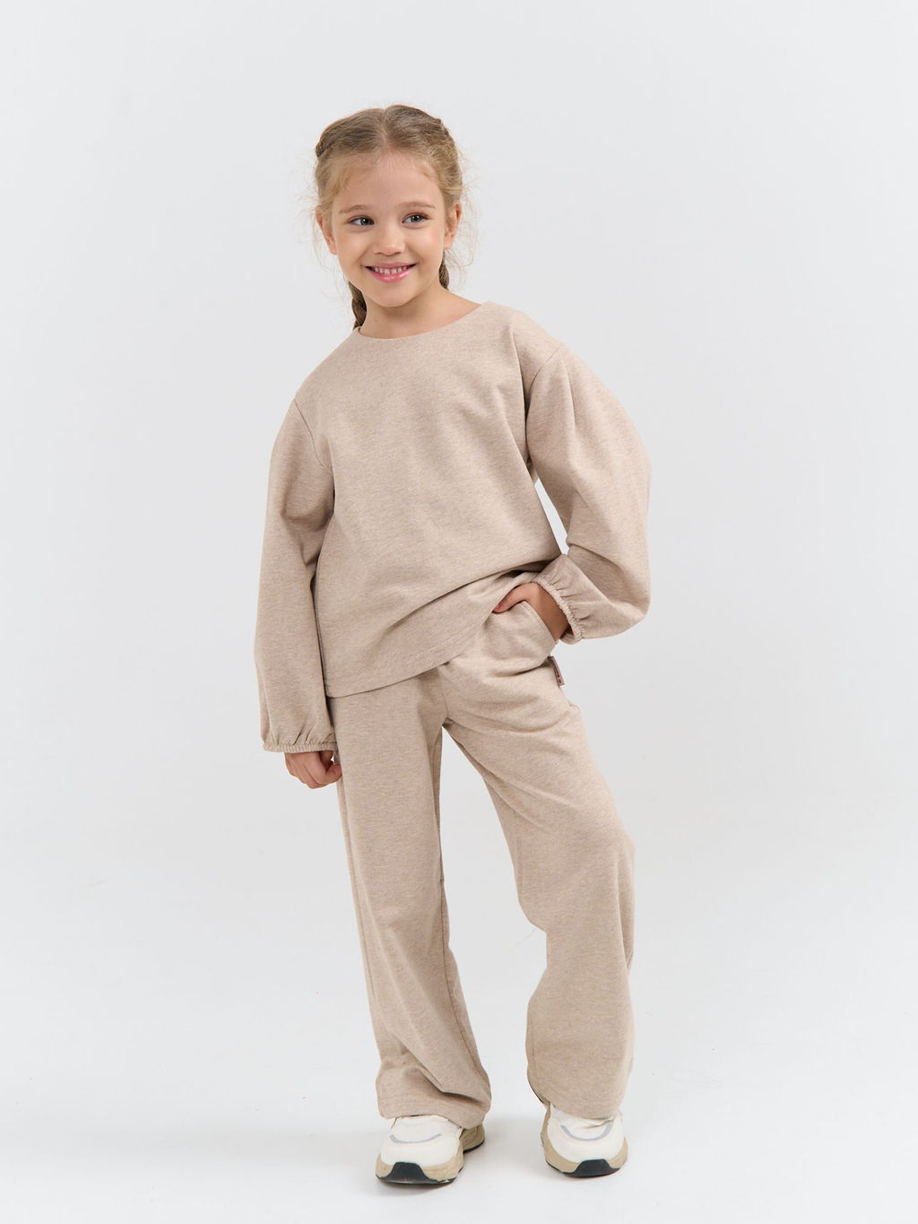 Костюм со свитшотом из 100% хлопка Бежевый меланж облегченный - Bungly фото 11