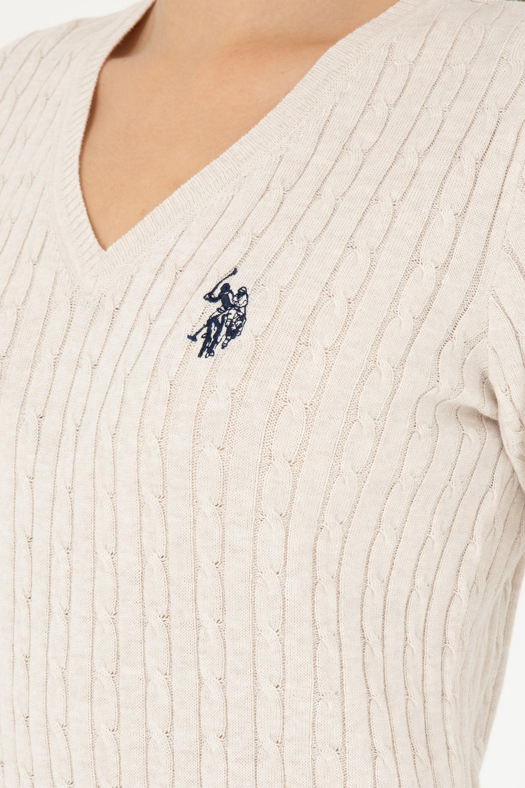 Женский кремовый меланжевый базовый свитер с v-образным вырезом Неожиданная скидка в корзине - U.s. polo assn фото 7