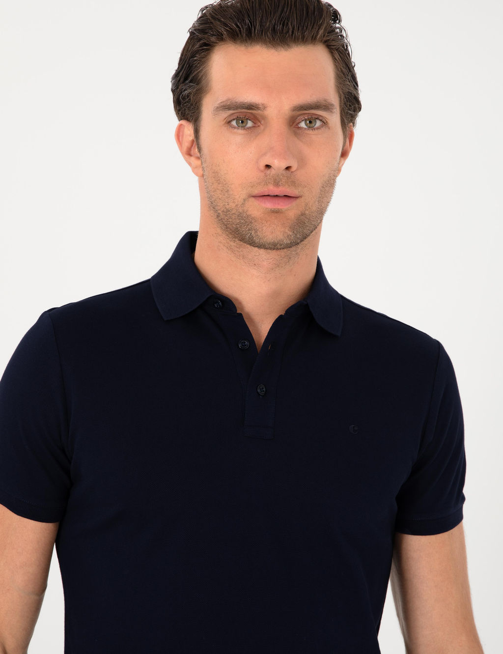 Lacivert Slim Fit %100 Pamuk Polo Yaka Basic T-shirt