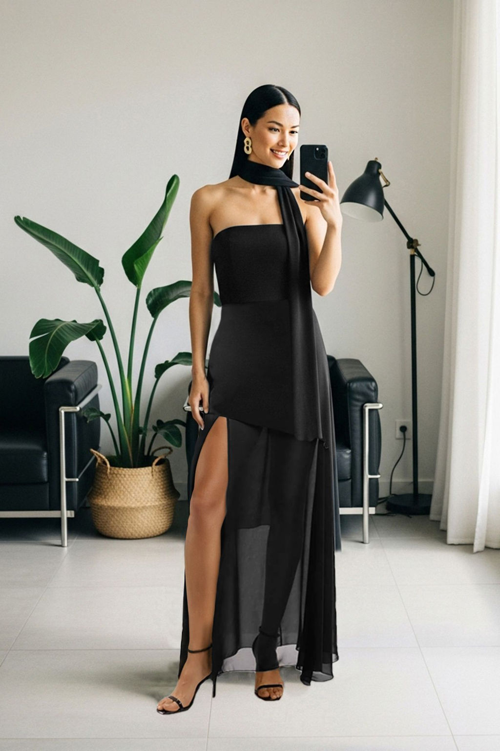 Siyah Sal Detayl? Dokuma Maxi Abiye & Mezuniyet Elbisesi TPRSS25AE00188